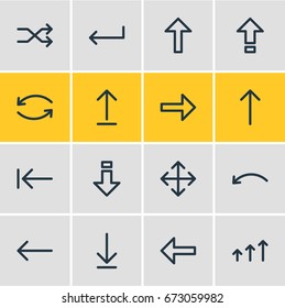 Vector Illustration Of 16 Direction Icons. Editable Pack Of Submit, Shrift, Left And Other Elements.