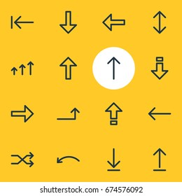 Vector Illustration Of 16 Direction Icons. Editable Pack Of Download, Randomize, Right Elements.