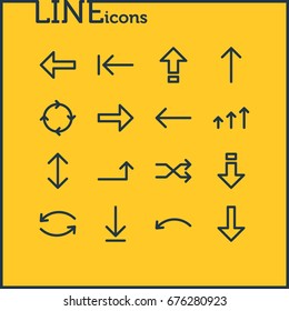 Vector Illustration Of 16 Direction Icons. Editable Pack Of Download, Circle, Right And Other Elements.