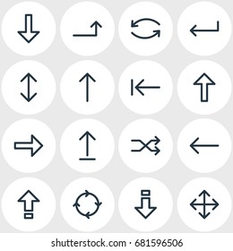 Vector Illustration Of 16 Direction Icons. Editable Pack Of Right, Shrift, Turn And Other Elements.
