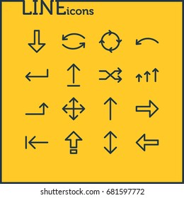 Vector Illustration Of 16 Direction Icons. Editable Pack Of Exchange, Randomize, Tab Elements.