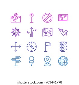 Vector Illustration Of 16 Direction Icons. Editable Pack Of Location And Other Elements.