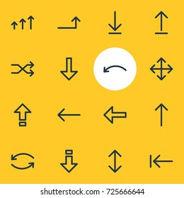 Vector Illustration Of 16 Direction Icons. Editable Pack Of Tab , Randomize, Left Elements.