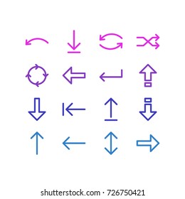Vector Illustration Of 16 Direction Icons. Editable Pack Of Down, Download, Upwards And Other Elements.