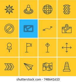 Vector Illustration Of 16 Direction Icons. Editable Pack Of Direction, World, Block And Other Elements.