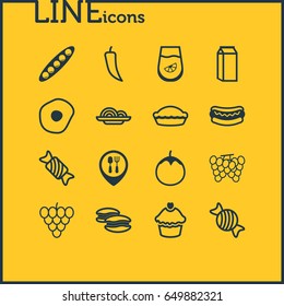 Vector Illustration Of 16 Dish Icons. Editable Pack Of Juice, Streetfood , Candy Elements.