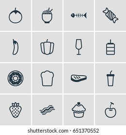 Vector Illustration Of 16 Dish Icons. Editable Pack Of Bulgarian Vegetable, Eggplant, Berry Type And Other Elements.