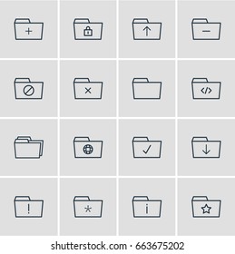 Vector Illustration Of 16 Document Icons. Editable Pack Of Plus, Locked, Important And Other Elements.