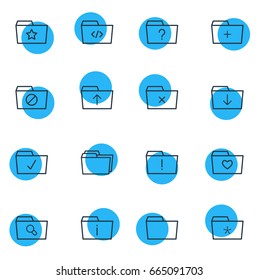 Vector Illustration Of 16 Document Icons. Editable Pack Of Important, Question, Upload And Other Elements.