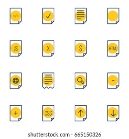 Vector Illustration Of 16 Document Icons. Editable Pack Of Internet, Style, Script And Other Elements.