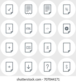 Vector Illustration Of 16 Document Icons. Editable Pack Of Document, Code, Dollar And Other Elements.