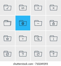 Vector Illustration Of 16 Document Icons. Editable Pack Of Minus, Question, Recovery And Other Elements.