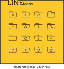 Vector Illustration Of 16 Document Icons. Editable Pack Of Minus, Magnifier, Document Case And Other Elements.