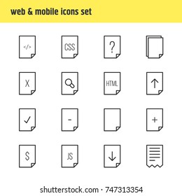 Vector Illustration Of 16 Document Icons. Editable Pack Of Folder, File, Search And Other Elements.
