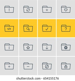 Vector Illustration Of 16 Dossier Icons. Editable Pack Of Important, Done, Accessible And Other Elements.