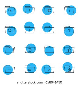 Vector Illustration Of 16 Dossier Icons. Editable Pack Of Closed, Remove, Submit And Other Elements.