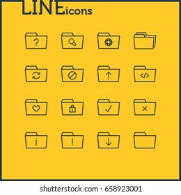 Vector Illustration Of 16 Dossier Icons. Editable Pack Of Done, Upload, Document Case And Other Elements.