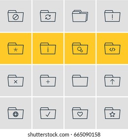 Vector Illustration Of 16 Dossier Icons. Editable Pack Of Done, Remove, Important And Other Elements.