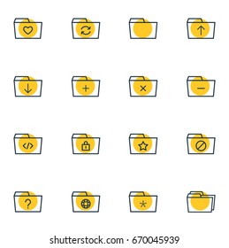 Vector Illustration Of 16 Dossier Icons. Editable Pack Of Upload, Document Case, Recovery And Other Elements.