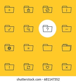 Vector Illustration Of 16 Dossier Icons. Editable Pack Of Important, Minus, Folders And Other Elements.