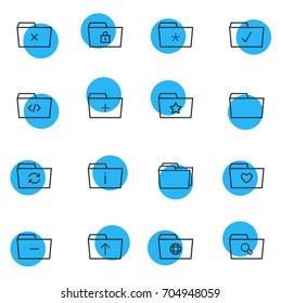 Vector Illustration Of 16 Dossier Icons. Editable Pack Of Significant, Dossier, Done And Other Elements.