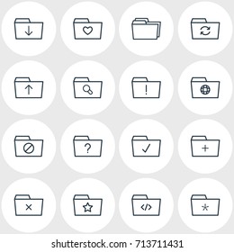 Vector Illustration Of 16 Dossier Icons. Editable Pack Of Magnifier, Question, Locked And Other Elements.