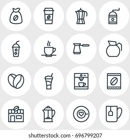 Vector Illustration Of 16 Drink Icons. Editable Pack Of Seed, Cocktail, Espresso And Other Elements.