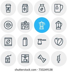 Vector Illustration Of 16 Drink Icons. Editable Pack Of Turkish, Coffeemaker, Mocha And Other Elements.