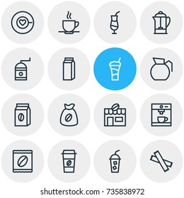 Vector Illustration Of 16 Drink Icons. Editable Pack Of Mill, Drink Pot, Package And Other Elements.