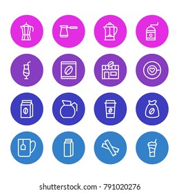 Vector illustration of 16 drink icons line style. Editable set of paper box, turkish, cocktail and other elements.