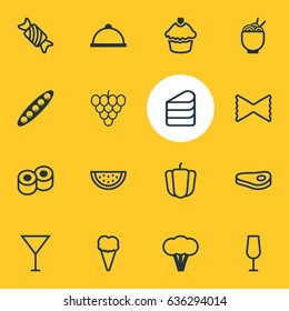 Vector Illustration Of 16 Eating Icons. Editable Pack Of Muffin, Goblet, Summer Fruit And Other Elements.