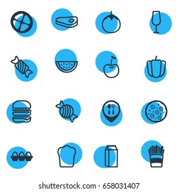 Vector Illustration Of 16 Eating Icons. Editable Pack Of Berry Type, Sirloin, Restaurant And Other Elements.