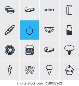 Vector Illustration Of 16 Eating Icons. Editable Pack Of Bowl, Skeleton, Milk And Other Elements.