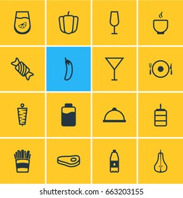 Vector Illustration Of 16 Eating Icons. Editable Pack Of Potato, Platter, Serving And Other Elements.