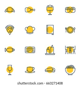 Vector Illustration Of 16 Eating Icons. Editable Pack Of Leg, Fire Wax, Bacon And Other Elements.