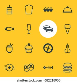 Vector Illustration Of 16 Eating Icons. Editable Pack Of Love Apple, Seafood, Serving And Other Elements.