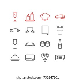 Vector Illustration Of 16 Eating Icons. Editable Pack Of Tray, Alcohol, Book And Other Elements.