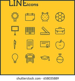 Vector Illustration Of 16 Education Icons. Editable Pack Of Bulb, Meter, Paper And Other Elements.
