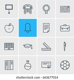 Vector Illustration Of 16 Education Icons. Editable Pack Of Portfolio, Jingle, Pencil And Other Elements.