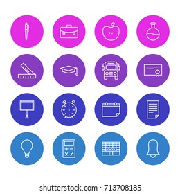 Vector Illustration Of 16 Education Icons. Editable Pack Of Car, Tube, Portfolio And Other Elements.