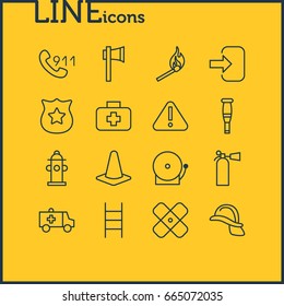 Vector Illustration Of 16 Emergency Icons. Editable Pack Of Badge, First-Aid, Fire And Other Elements.