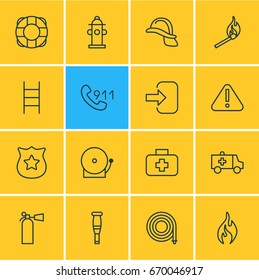 Vector Illustration Of 16 Emergency Icons. Editable Pack Of Exclamation, Fire, Safety And Other Elements.