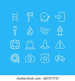 Vector Illustration Of 16 Emergency Icons. Editable Pack Of Alarm, Exclamation, Door And Other Elements.