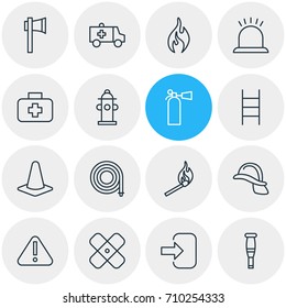 Vector Illustration Of 16 Emergency Icons. Editable Pack Of Ax, Water, Adhesive And Other Elements.