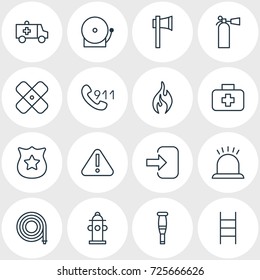 Vector Illustration Of 16 Emergency Icons. Editable Pack Of Spike, Stairs, Door And Other Elements.