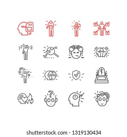 Vector illustration of 16 emoji icons line style. Editable set of optimistic, creativity, problem and other icon elements.