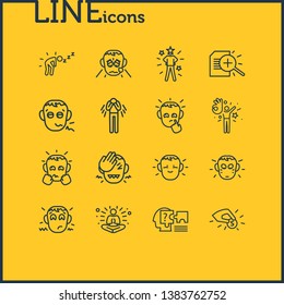 Vector illustration of 16 emoji icons line style. Editable set of depression, contribution, anxious and other icon elements.