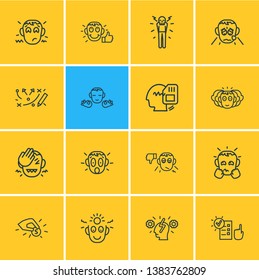 Vector illustration of 16 emoji icons line style. Editable set of think positive, hatred, memory and other icon elements.