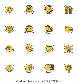 Vector illustration of 16 emoticon icons line style. Editable set of birth, relived, meditation and other icon elements.