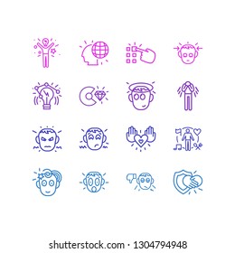 Vector illustration of 16 emotions icons line style. Editable set of disappointment, making choice, charity and other icon elements.